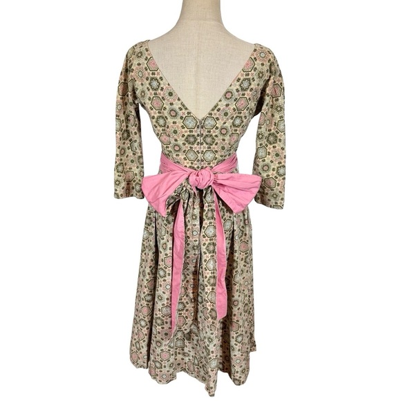 True Vintage Jeanne D’Arc 50s 60s Fit and Flare Geometric Patterned Day Dress - Picture 7 of 16